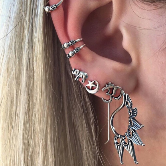 Jewelry - 'Reincarnation' 7pcs Moon Star Feather Earring Set